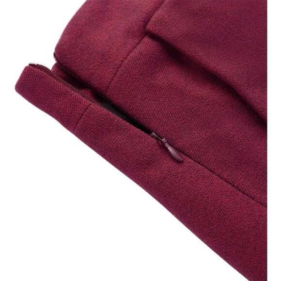 Womens Long Pure Wine Elastic Waist A-Line Pleated Tartan Long Plaid Wool Skirts - Picture 3 of 5